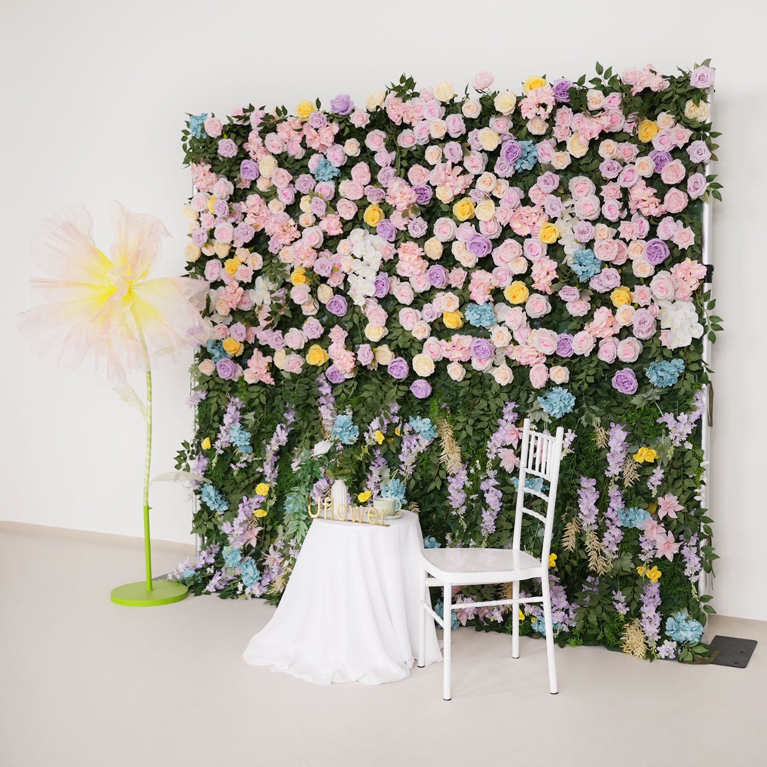 Uflower Flower Wall 3D Purple Pink Rose Floral Backdrop Wedding Party Proposal Decor